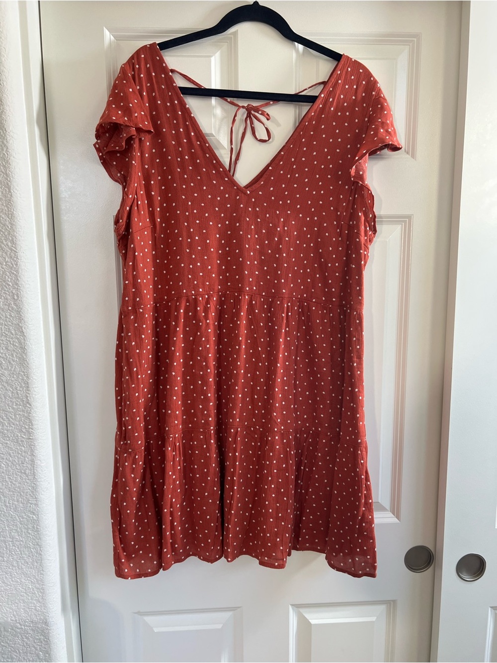 Abercrombie Rust Polka Dot V-Neck Tiered Dress